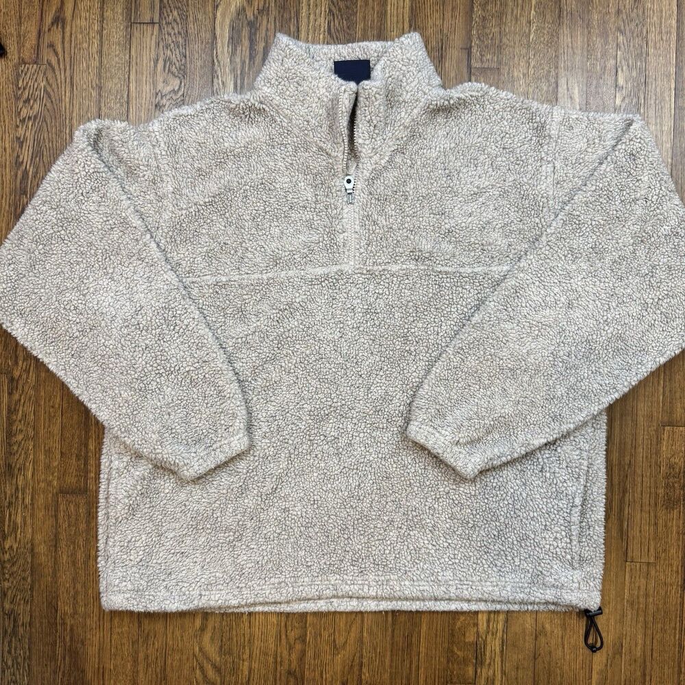 Lands' End Men's Beige Quarter-Zip Mock Neck Pullover Sweater XL made in the USA